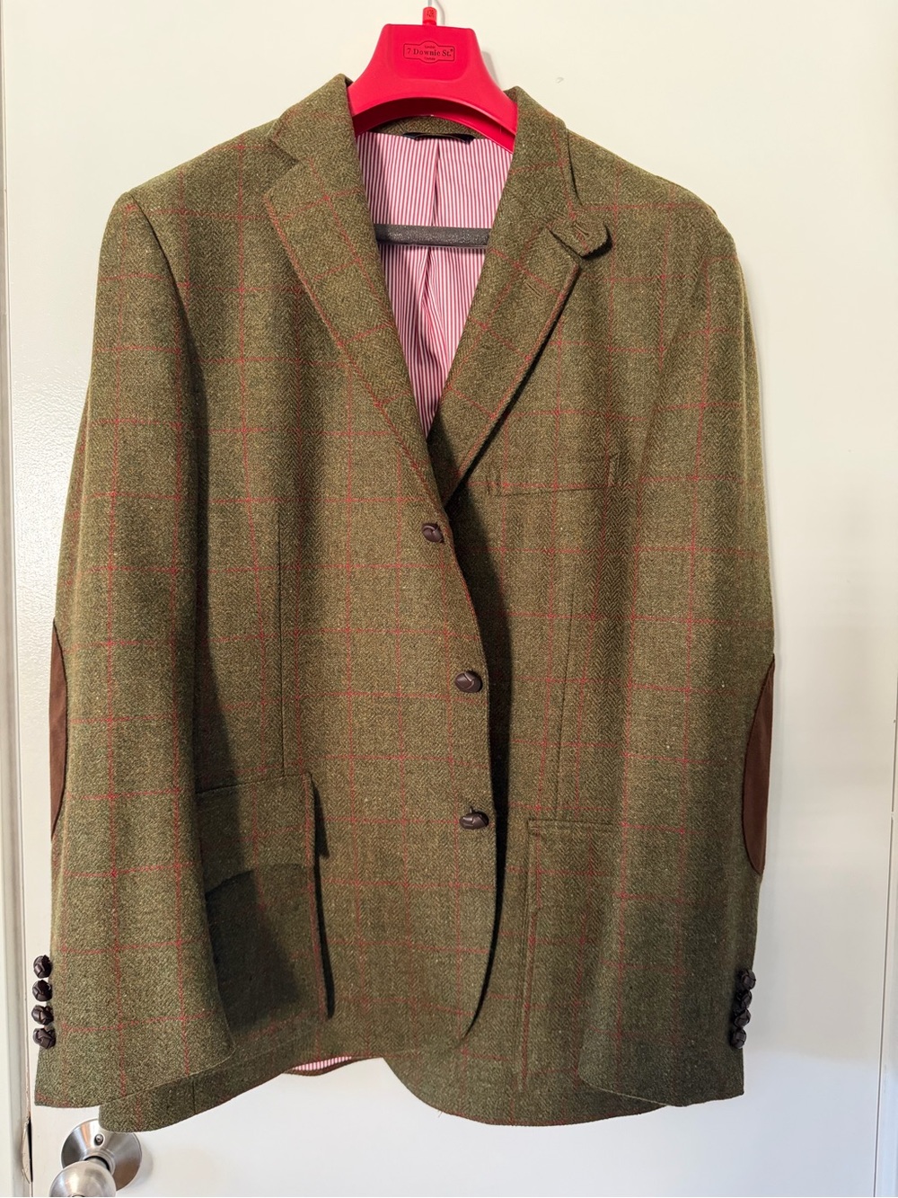 Brooks Brothers Olive Green Tweed Sport Coat with Red Windowpane
